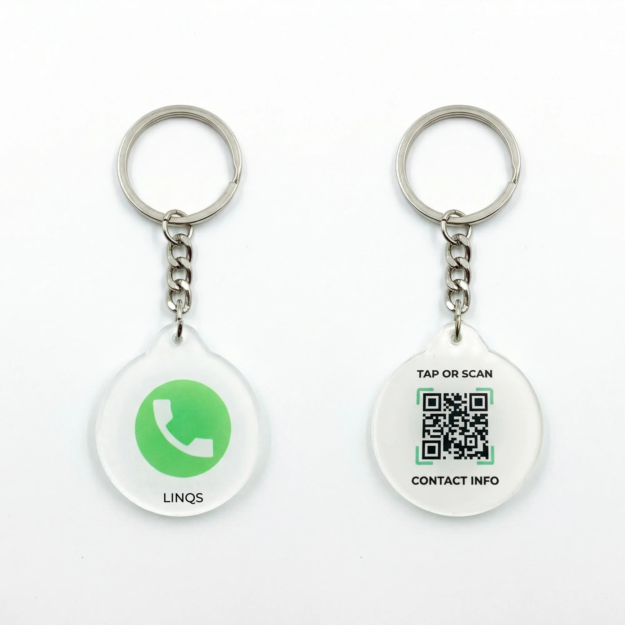 LessWorry round NFC safety tag — the tag a finder would tap